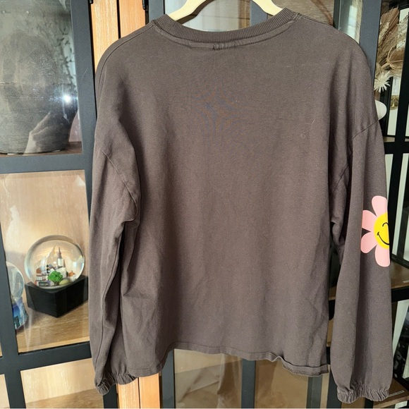 NWOT Zara Kids x Smiley World long sleeve tee girls brown daisy flower crewneck - Picture 5 of 6